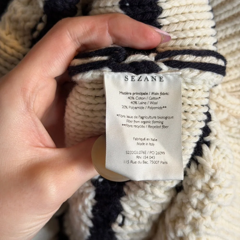 Sezane Cream and Black Striped Cardigan - Picture 4 of 5